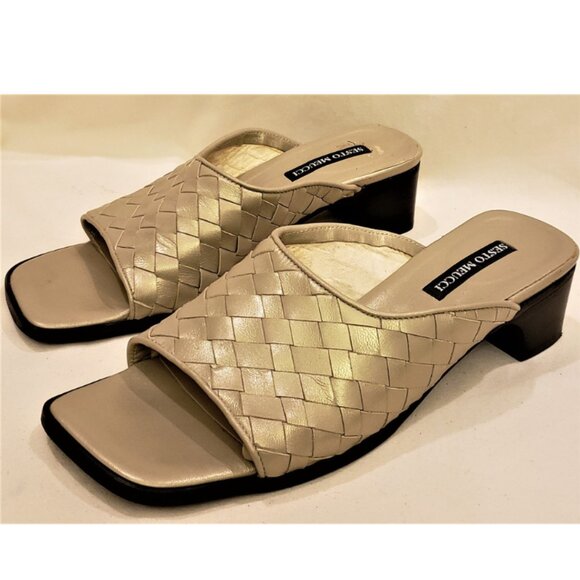 Sesto Meucci Italy Slides Comfort Sandals Size-9M Tan Woven Leather - Picture 6 of 8